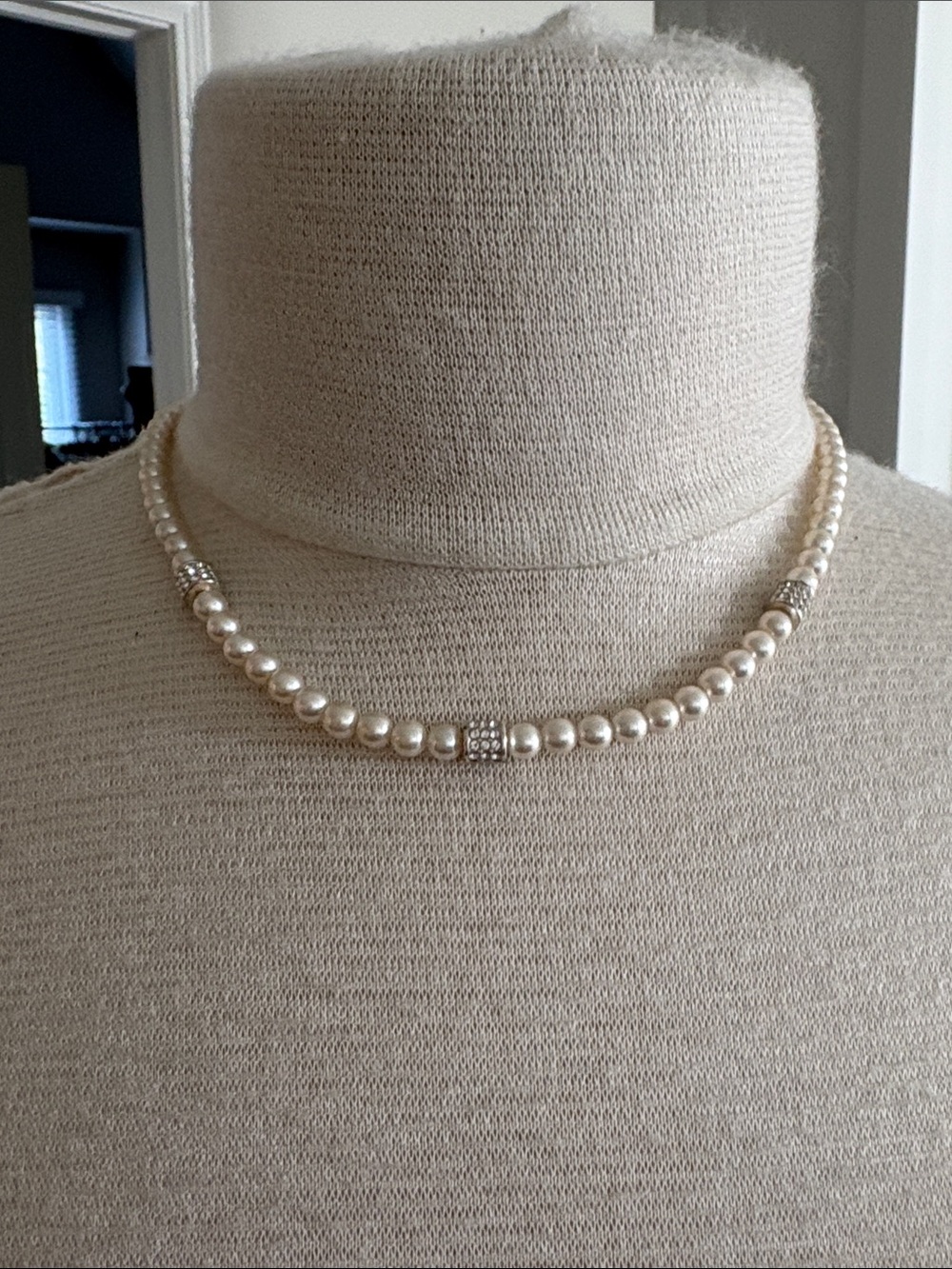 Brighton Cream Pearl Necklace with Rhinestone Accents